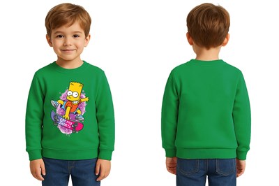 Unisex Simpson Baskılı Çocuk Swaetshirt 3 İplik Şardonlu
