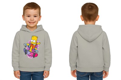 Unisex Simpson Baskılı Çocuk Swaetshirt Kapşonlu 3 İplik Şardonlu