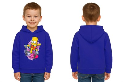 Unisex Simpson Baskılı Çocuk Swaetshirt Kapşonlu 3 İplik Şardonlu