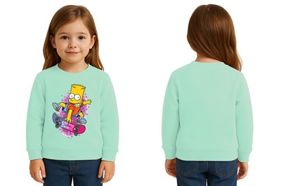 Unisex Simpson Baskılı Çocuk Swaetshirt 3 İplik Şardonlu