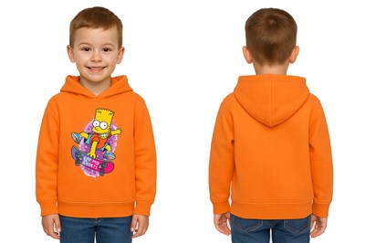 Unisex Simpson Baskılı Çocuk Swaetshirt Kapşonlu 3 İplik Şardonlu