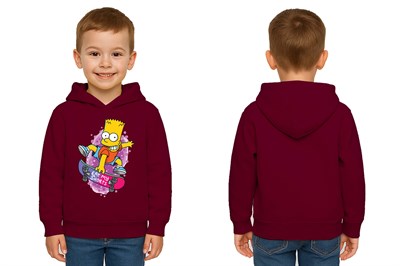 Unisex Simpson Baskılı Çocuk Swaetshirt Kapşonlu 3 İplik Şardonlu