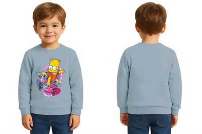 Unisex Simpson Baskılı Çocuk Swaetshirt 3 İplik Şardonlu