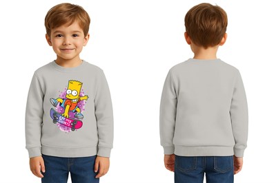 Unisex Simpson Baskılı Çocuk Swaetshirt 3 İplik Şardonlu