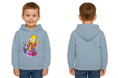 Unisex Simpson Baskılı Çocuk Swaetshirt Kapşonlu 3 İplik Şardonlu