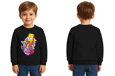 Unisex Simpson Baskılı Çocuk Swaetshirt 3 İplik Şardonlu