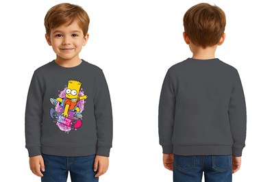 Unisex Simpson Baskılı Çocuk Swaetshirt 3 İplik Şardonlu