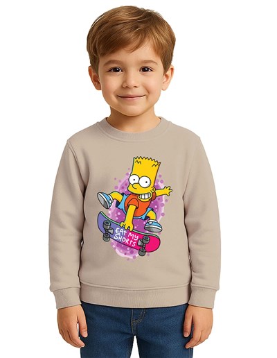 Unisex Simpson Baskılı Çocuk Swaetshirt 3 İplik Şardonlu