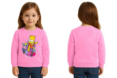 Unisex Simpson Baskılı Çocuk Swaetshirt 3 İplik Şardonlu