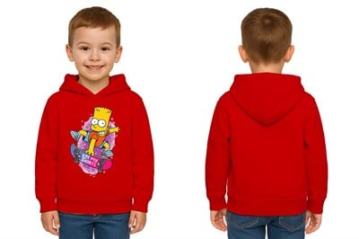 Unisex Simpson Baskılı Çocuk Swaetshirt Kapşonlu 3 İplik Şardonlu