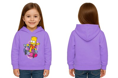 Unisex Simpson Baskılı Çocuk Swaetshirt Kapşonlu 3 İplik Şardonlu