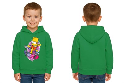 Unisex Simpson Baskılı Çocuk Swaetshirt Kapşonlu 3 İplik Şardonlu