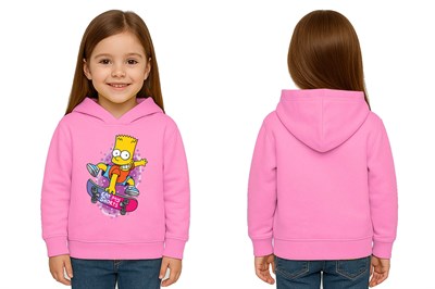 Unisex Simpson Baskılı Çocuk Swaetshirt Kapşonlu 3 İplik Şardonlu