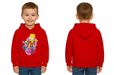 Unisex Simpson Baskılı Çocuk Swaetshirt Kapşonlu 3 İplik Şardonlu