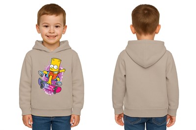 Unisex Simpson Baskılı Çocuk Swaetshirt Kapşonlu 3 İplik Şardonlu