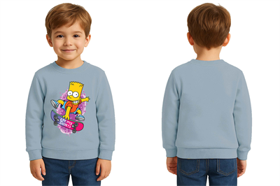 Unisex Simpson Baskılı Çocuk Swaetshirt 3 İplik Şardonlu