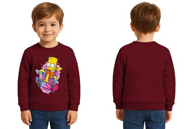 Unisex Simpson Baskılı Çocuk Swaetshirt 3 İplik Şardonlu