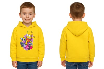 Unisex Simpson Baskılı Çocuk Swaetshirt Kapşonlu 3 İplik Şardonlu