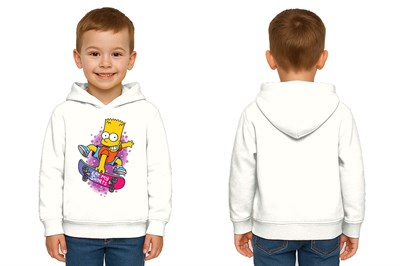 Unisex Simpson Baskılı Çocuk Swaetshirt Kapşonlu 3 İplik Şardonlu