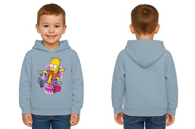 Unisex Simpson Baskılı Çocuk Swaetshirt Kapşonlu 3 İplik Şardonlu