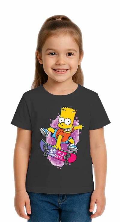 Unisex Simpson Baskılı Çocuk Tişört pamuklu penye kumaş
