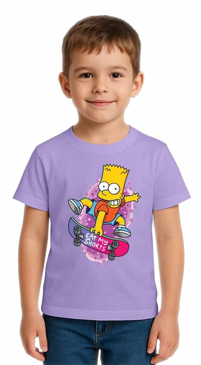 Unisex Simpson Baskılı Çocuk Tişört pamuklu penye kumaş