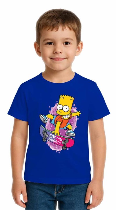 Unisex Simpson Baskılı Çocuk Tişört pamuklu penye kumaş