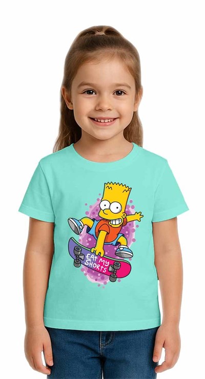 Unisex Simpson Baskılı Çocuk Tişört pamuklu penye kumaş