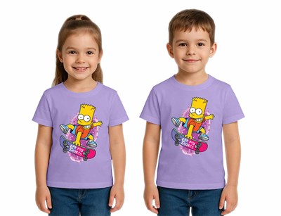 Unisex Simpson Baskılı Çocuk Tişört pamuklu penye kumaş