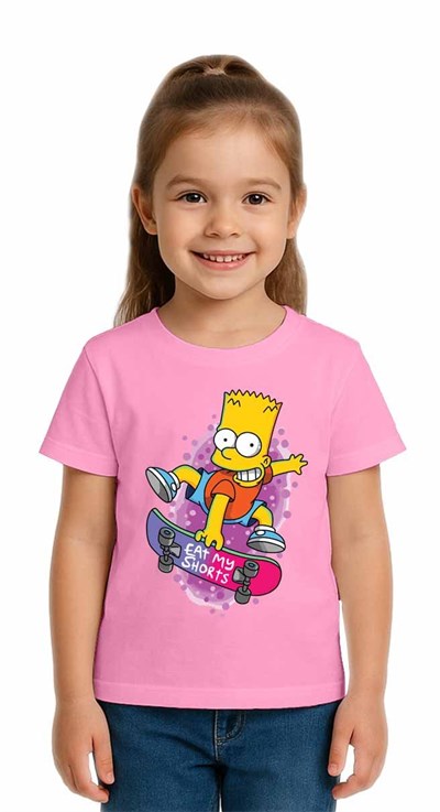 Unisex Simpson Baskılı Çocuk Tişört pamuklu penye kumaş