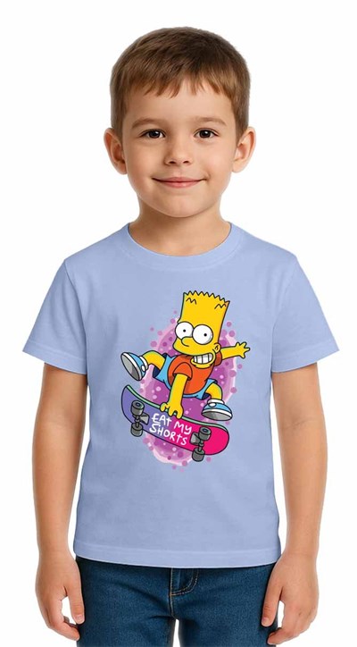 Unisex Simpson Baskılı Çocuk Tişört pamuklu penye kumaş