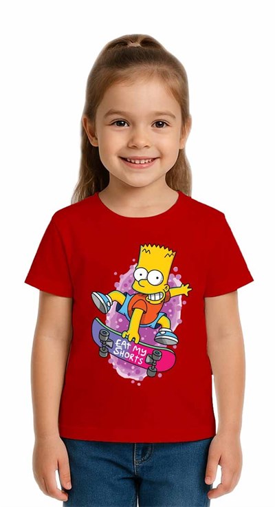 Unisex Simpson Baskılı Çocuk Tişört pamuklu penye kumaş