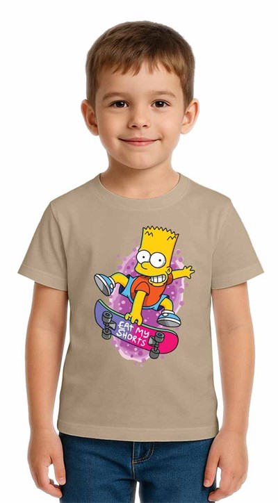Unisex Simpson Baskılı Çocuk Tişört pamuklu penye kumaş