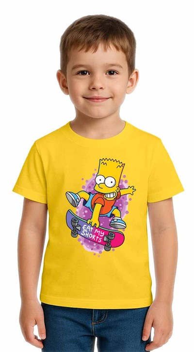 Unisex Simpson Baskılı Çocuk Tişört pamuklu penye kumaş