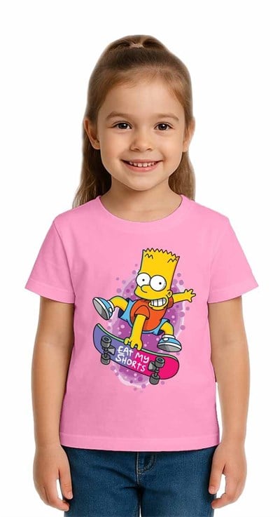 Unisex Simpson Baskılı Çocuk Tişört pamuklu penye kumaş
