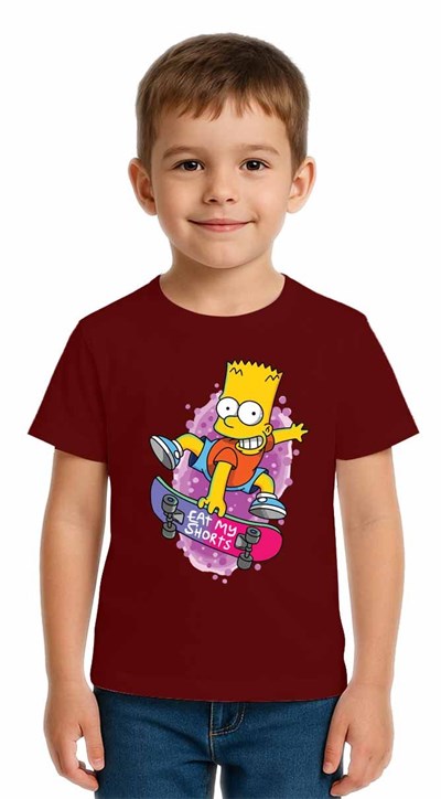 Unisex Simpson Baskılı Çocuk Tişört pamuklu penye kumaş