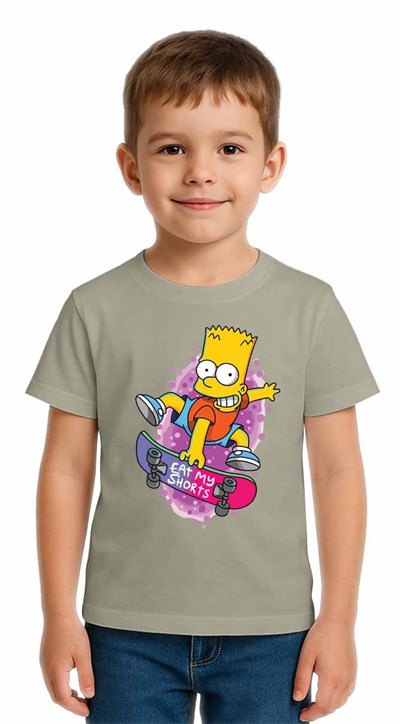 Unisex Simpson Baskılı Çocuk Tişört pamuklu penye kumaş