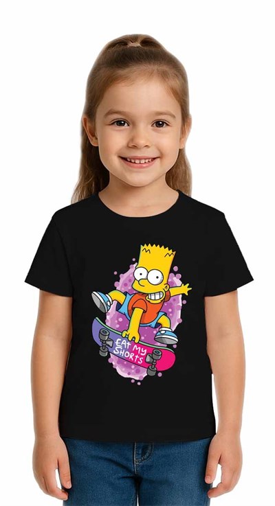 Unisex Simpson Baskılı Çocuk Tişört pamuklu penye kumaş
