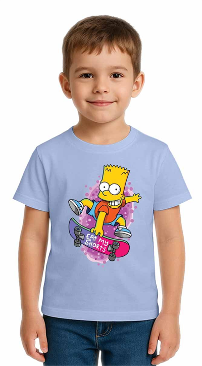 Unisex Simpson Baskılı Çocuk Tişört pamuklu penye kumaş