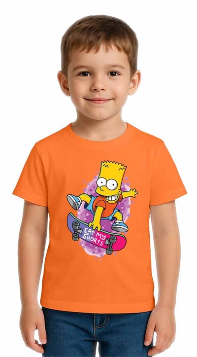Unisex Simpson Baskılı Çocuk Tişört pamuklu penye kumaş