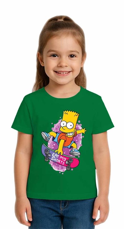 Unisex Simpson Baskılı Çocuk Tişört pamuklu penye kumaş