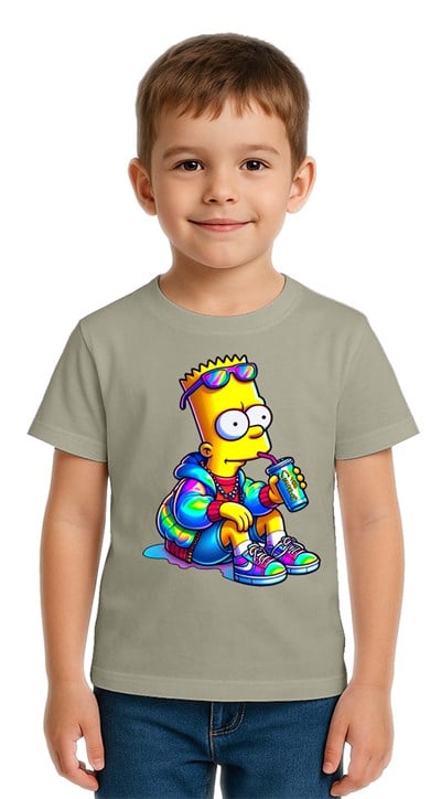 Unisex Sımpsons baskılı Çocuk Tişört pamuklu penye kumaş