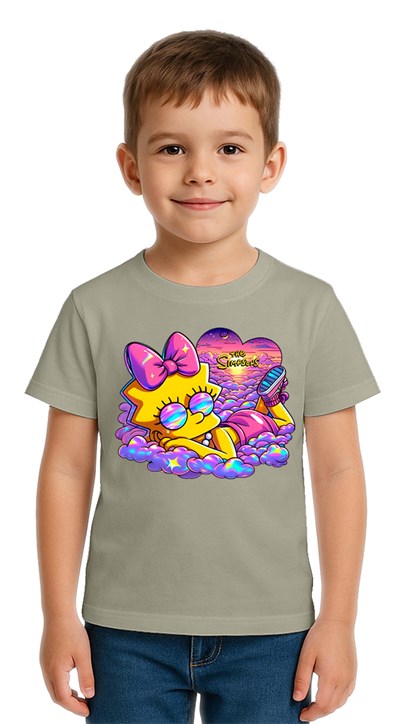 Unisex Sımpsons baskılı Çocuk Tişört pamuklu penye kumaş