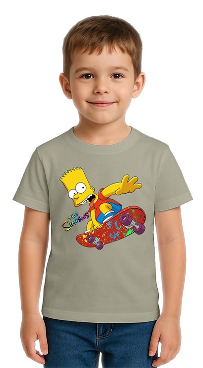 Unisex Sımpsons baskılı Çocuk Tişört pamuklu penye kumaş