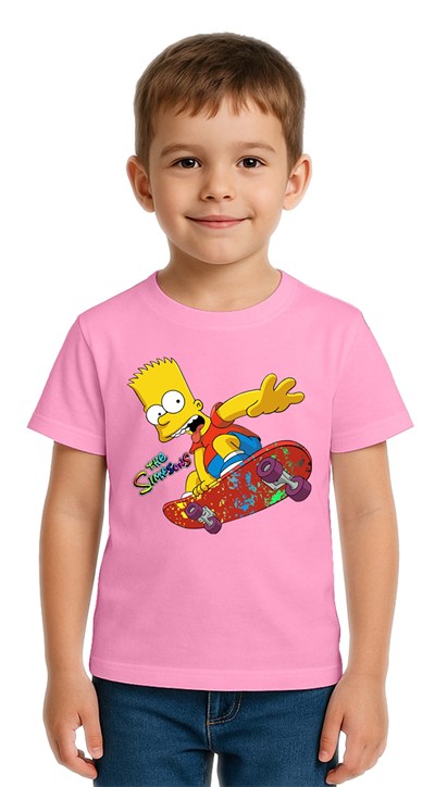 Unisex Sımpsons baskılı Çocuk Tişört pamuklu penye kumaş