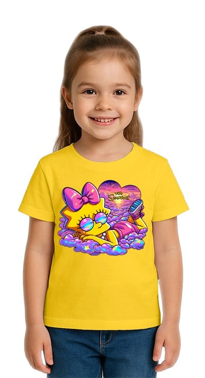 Unisex Sımpsons baskılı Çocuk Tişört pamuklu penye kumaş
