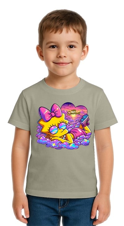 Unisex Sımpsons baskılı Çocuk Tişört pamuklu penye kumaş