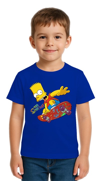 Unisex Sımpsons baskılı Çocuk Tişört pamuklu penye kumaş