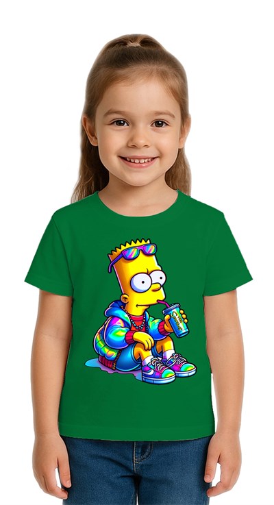 Unisex Sımpsons baskılı Çocuk Tişört pamuklu penye kumaş