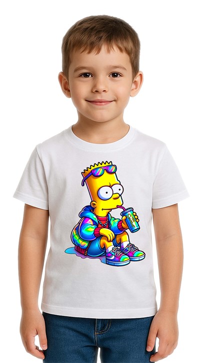 Unisex Sımpsons baskılı Çocuk Tişört pamuklu penye kumaş